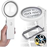 30X 10X Magnifying Glass with Light and Stand, Large Lighted Magnifying Glass 18 LED Illuminated Handheld Magnifier Folding f
