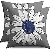 Smozenith Navy Blue Grey White Daisy Pillow Covers 18X18 Set of 2, Spring Summer Flower Print Decorative Throw Pillow Covers Outdoor Farmhouse Floral Seasonal Cushion Cases Couch Sofa Bed Decor