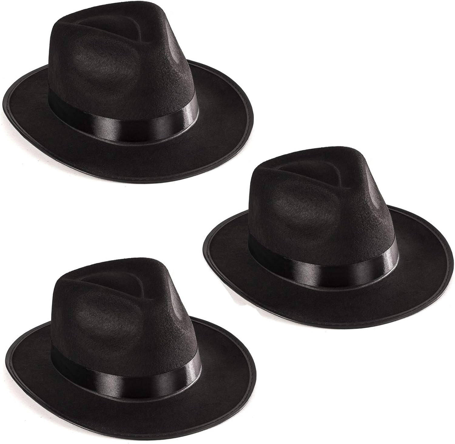 Funny Party Hats Black Fedora Gangster Hat Costume Accessory - Pack of 3: Clothing