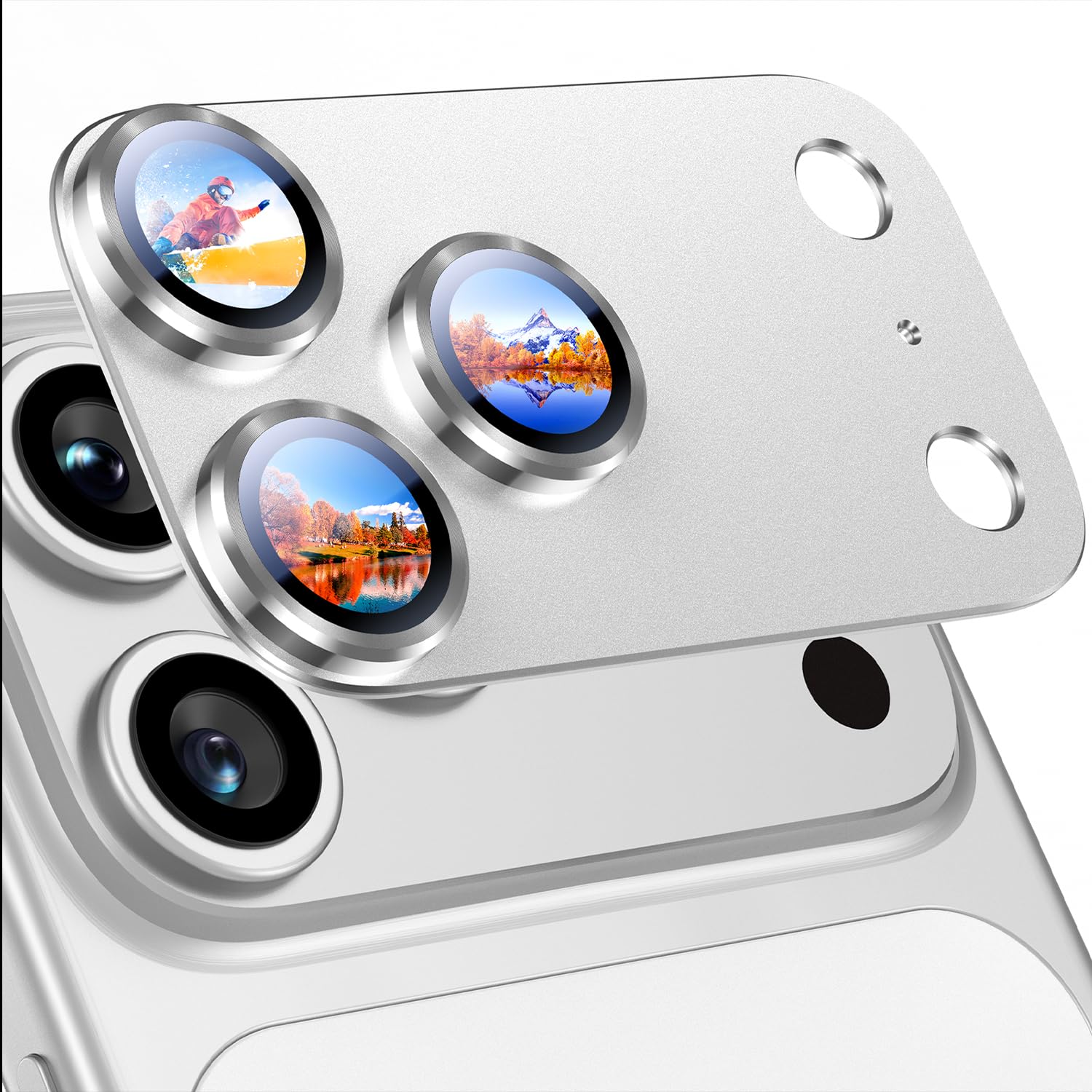 Photo 1 of Uyiton Compatible with iPhone 17 Pro Camera Lens Protector - [Not Easy to Break][Strong Adsorption][Case-Friendly] Metal Tempered Glass Rear Camera Screen Cover - Silver