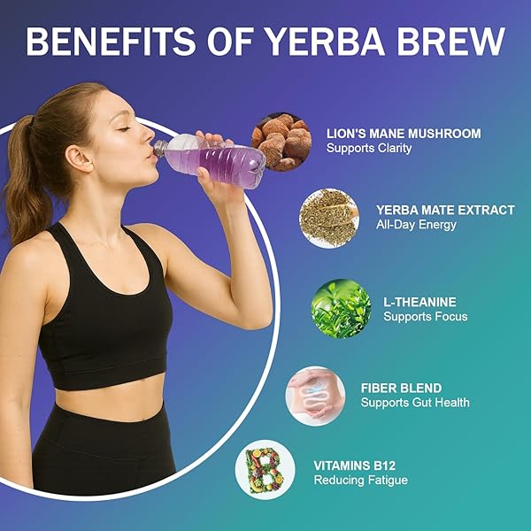 YERBA MATE INSTANT TEA POWDER, BLUEBERRY GRAPE FLAVOR, UPGRADE TO 360G 3-IN-1 NATURAL ENERGY SUPER DRINK WITH LOW SUGAR, PREBIOTICS & PROBIOTICS, SUPPORTS MENTAL CLARITY, 30 SERVINGS