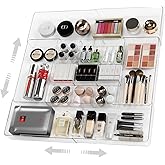 MIUOPUR Expandable Drawer Organizer, Width (10.6"-20.1") Depth (11"-20.1"), Clear Makeup Drawer Organizer with 6 Removable Dividers, Silverware Organizer, Great for kitchen and Bathroom Drawers