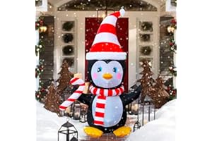 SEASONBLOW 4 Ft LED Light Up Inflatable Christmas Penguin with Scarf & Candy Decoration for Yard Lawn Garden Home Party Indoor Outdoor Holiday Xmas Decor
