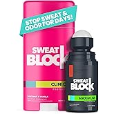 SweatBlock Antiperspirant Deodorant System | MAXIMUM CLINICAL STRENGTH for Men & Women | Hyperhidrosis Aid for up to 7 Days Sweat Control | Roll On 1.2 fl oz + Coconut & Vanilla Deo Stick 2.7oz