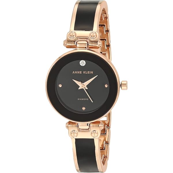 Women\'s Genuine Diamond Dial Bangle Watch Black Gold Anne Klein Genuine Diamond Dial Bangle Watch with Bracelet  main image 4