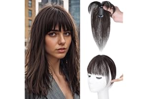 NAYOO Bangs Hair Clip 100% Real Human Hair Toppers 360°3D Cover Clip in Bangs Hair pieces Wispy Bangs for Women Hair Extensions Clip on French Bangs for Daily Wear（Brown Black）