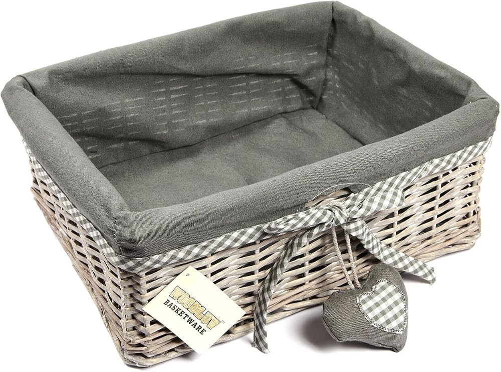 Woodluv Grey Wicker Rectangular Storage Gift Hamper Basket Large