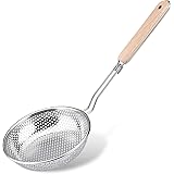TENTA TENTA KITCHEN Stainless Steel Micro-Perforated Skimmer Strainer,Pasta Noodle Net Basket with Wooden Handle(25 Ounce)