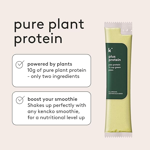KENCKO ADD-ON PLUS PROTEIN POWDER SMOOTHIE BOOSTER – ADD TO SMOOTHIES – 10G OF VEGAN PROTEIN POWDER EACH – 12 SINGLE SERVE PEA PROTEIN PACKETS – ORGANIC PLANT PROTEIN