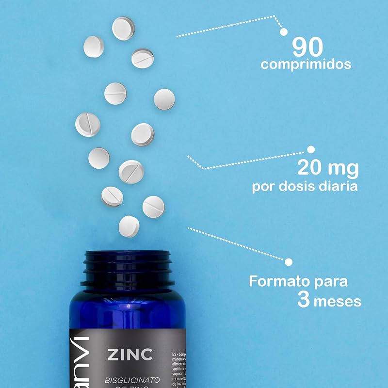 DRASANVI BISGLICINATO DE ZINCO | Alta biodisponibilidade 550 mg | Suplemento de zinco | Sistema Imunitário & Descanso| Antioxidante e Equilíbrio Hormonal | 90 comprimidos = 90 dias