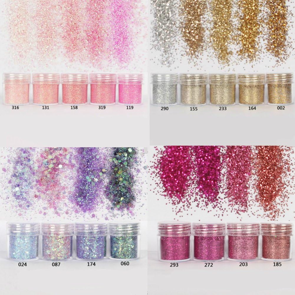 Cattie Girl 18 Boxes Rose Gold Round Corlorful Nail Glitter Powder Dust Confetti nail Sequins Women Manicure Decoration Tool Supplies Champagne Gold Nail Sequins Powder