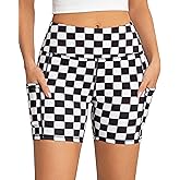 AHLW Workout Biker Shorts for Women with Pockets - High Waisted Stretchy Buttery Soft Athletic Running Yoga Shorts 5 inches