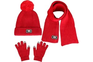 OPENFLY Kids Winter Beanie Hat Scarf Gloves Set for 2-7 Years Old Boys Girls Winter Knit Warm Fleece Lined Kids Hat Scarf Gloves Set