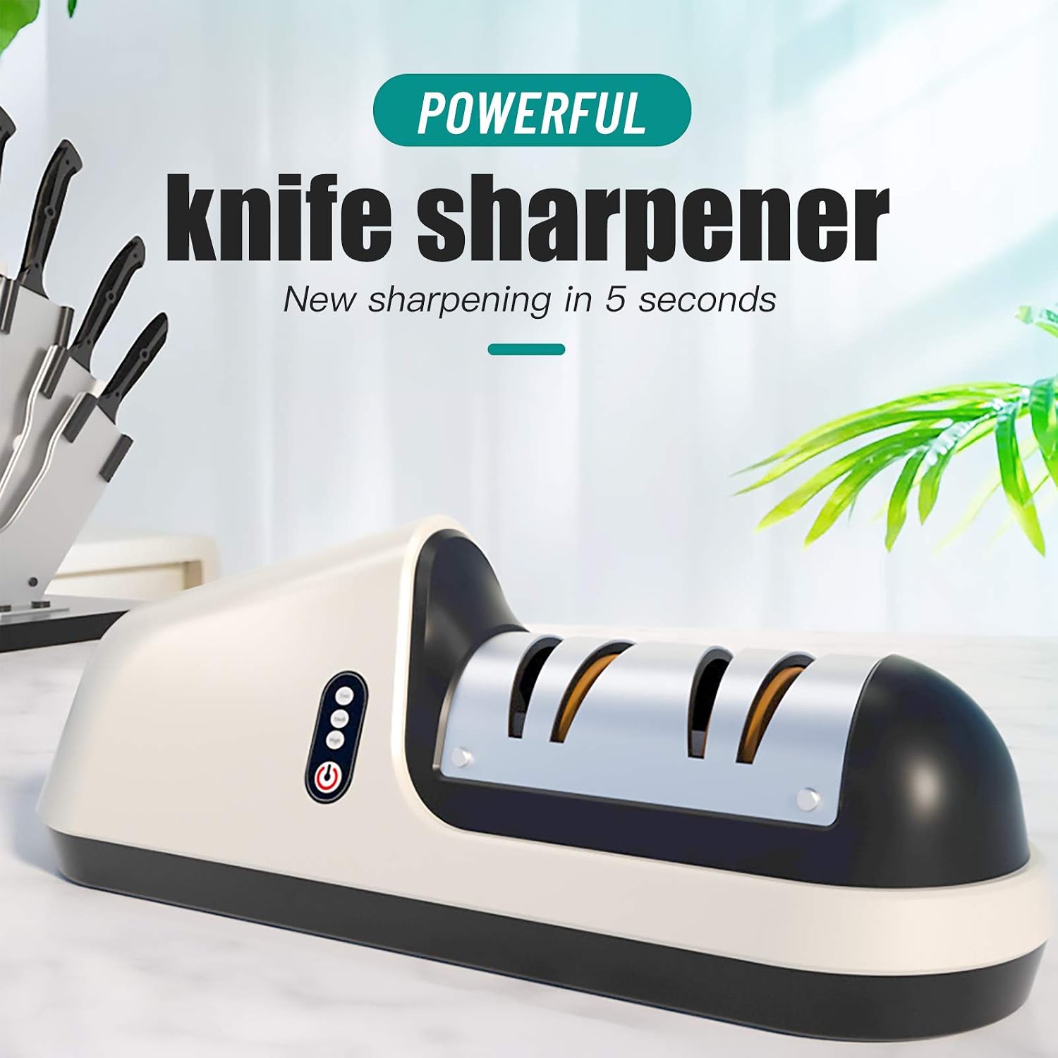 Electric Knife Sharpener, Multifunctional Electric Knife Scissor Sharpener for Home with Bevel Crude Fine Wide Notch - Image 3