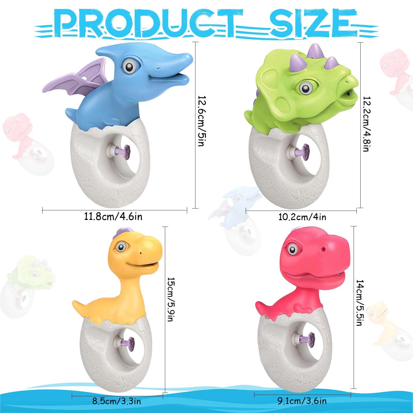 SOETDERT Wasserpistole Kinder, 4 Stück Dinosaurier Wasserpistole, Wasserspritzpistole Klein, Water Gun Mini Spritzpistole Kinder Schwimmbad Spielzeug für Garten Strände Sommer Party Outdoor (4pcs) 2