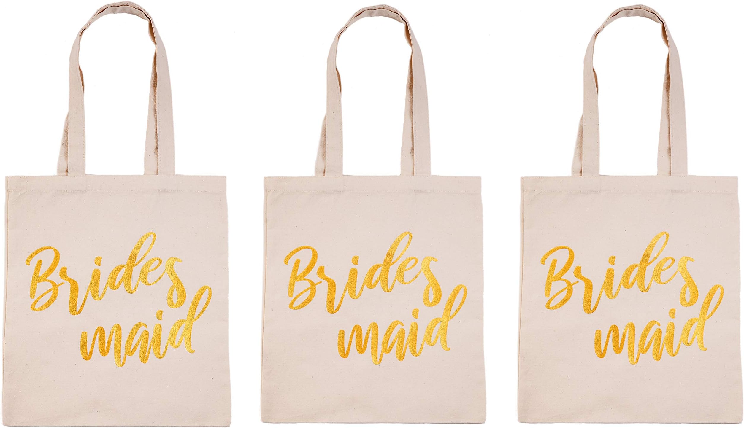 Bridesmaid Gift Bags - 12"x14" Gold Foil Bridal Shower Totes for Bridesmaids (3 Pack)