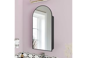 FKWin Arched Medicine Cabinets with Mirror, Bathroom Mirror with Storage, Aluminum Alloy Bathroom Cabinet, 3 Adjustable Shelves Vanity Mirror, Medicine Cabinet Mirror, Not Recessed, 31.5"x15.7", Black