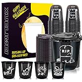 Xuelimei 12oz Halloween Disposable Plastic Cups With Strawless Sip Lids-Happy Halloween Disposable Clear Cups with 5 Styles for Party Supplies,Coffee, Beer, Drinks, Ice Cream, Snacks (50)