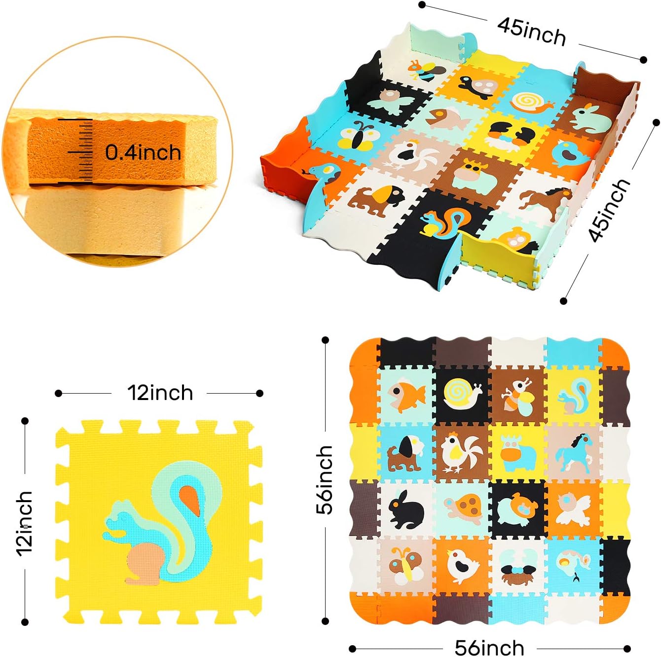 Baby Play Mat Floor Mat Foam Puzzle Playmat Interlocking Floor Tiles Crawling Mat for Kids, Toddlers and Infants: Toys & Games