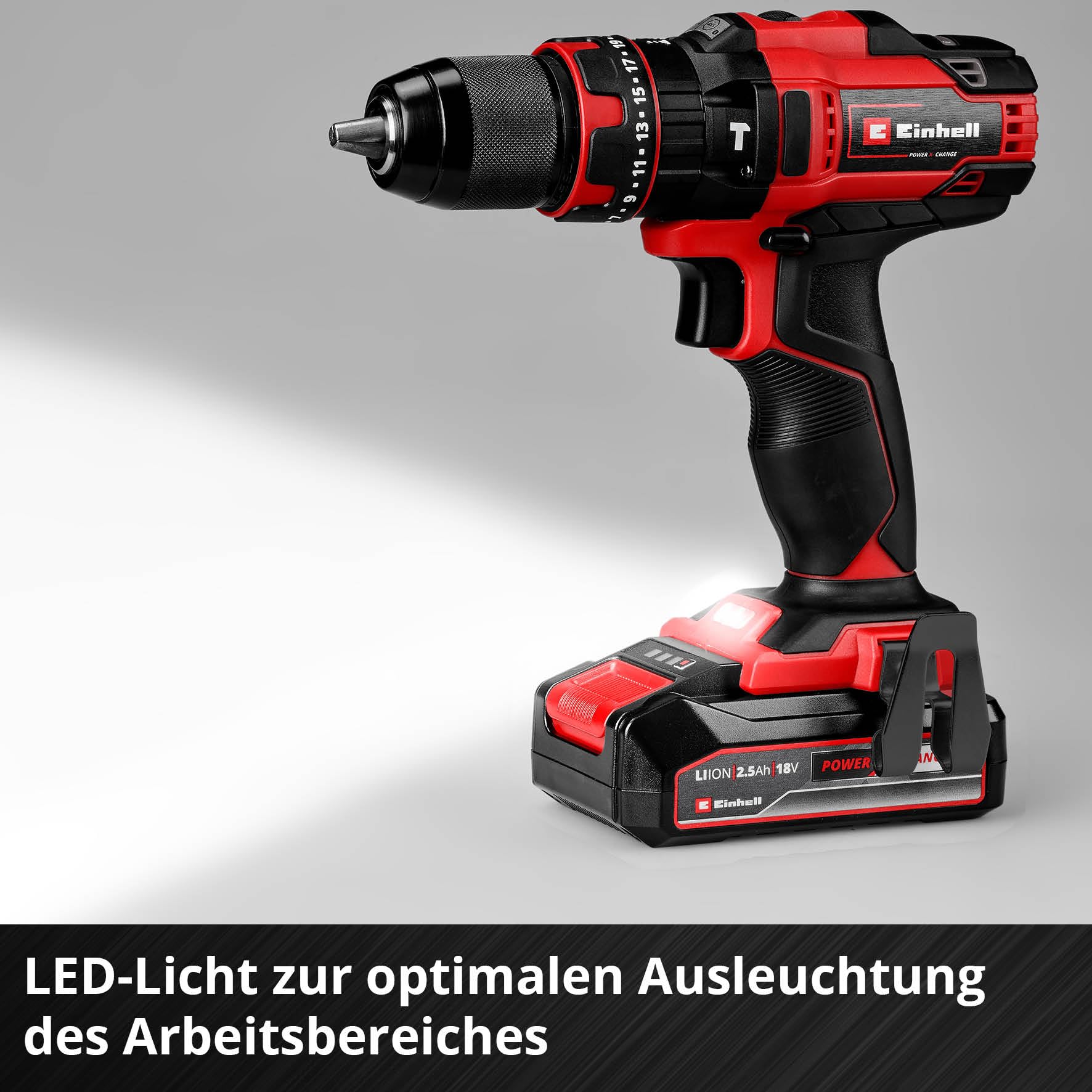 Einhell Akku-Schlagbohrschrauber TE-CD 18/44 Li-i (1x2,5Ah) Power X-Change (18 V, 44 Nm, Schlagbohrfunktion, 13 mm Metallbohrfutter, 2-Gang, inkl. 2,5 Ah Akku & Ladegerät) 8