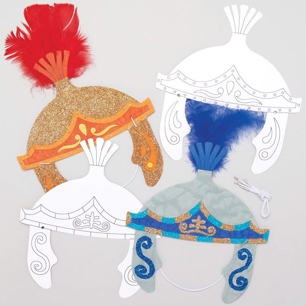 Baker Ross AT736 Roman Centurion Colour in Helmets - Pack of 8, for Kids Arts and Crafts Projects,White