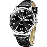 Taxau Watches for Men Leather Large Arabic Numerals Mens Watches Waterproof Band with Date Quartz Men's Wrist Watch