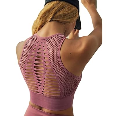 SEASUM High Impact Seamless Sports Bra Women Yoga Bra Crop Tops Workout Fitness Activewear Racerback Padded Shirt
