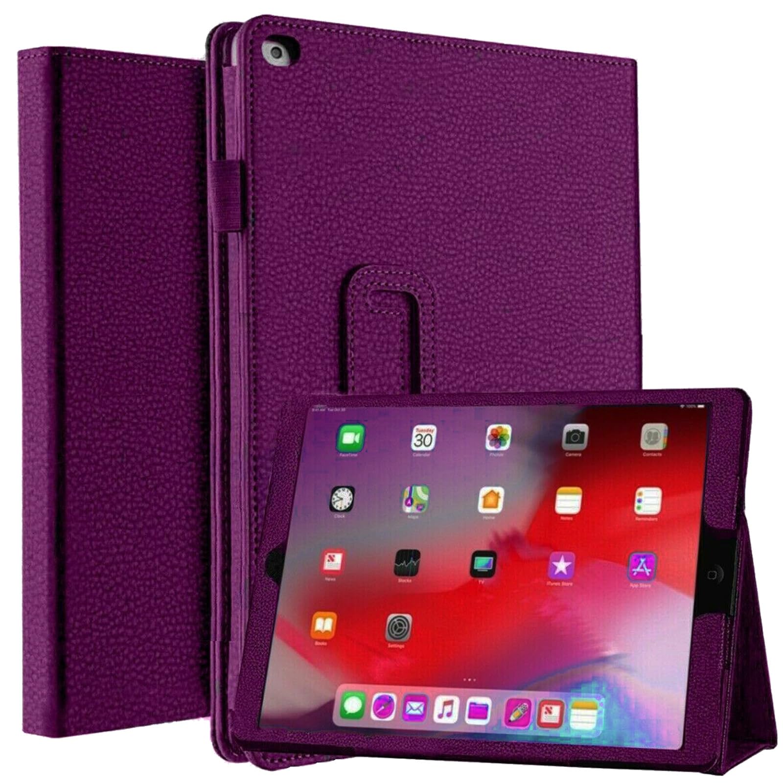 Leather Flip Stand Folio Case Plain Cover for Apple iPad Air 5th,6th Generation 2017-2018 (Purple)
