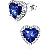 ChicSilver 925 Sterling Silver Birthstone Earrings for Women, 8MM/2 Carat Heart & Round Cubic Zirconia Stud Earrings, Hypoallergenic Jewelry, Ideal Birthday or Christmas Gifts