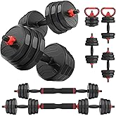 UKEEP Adjustable Dumbbells, 20/30/40/55/60/70/80/90lbs Free Weights Dumbbells Convertible 2 or 3 in 1 Set Used as Barbell, Kettlebells, A Pair of Lightweight for Home Gym