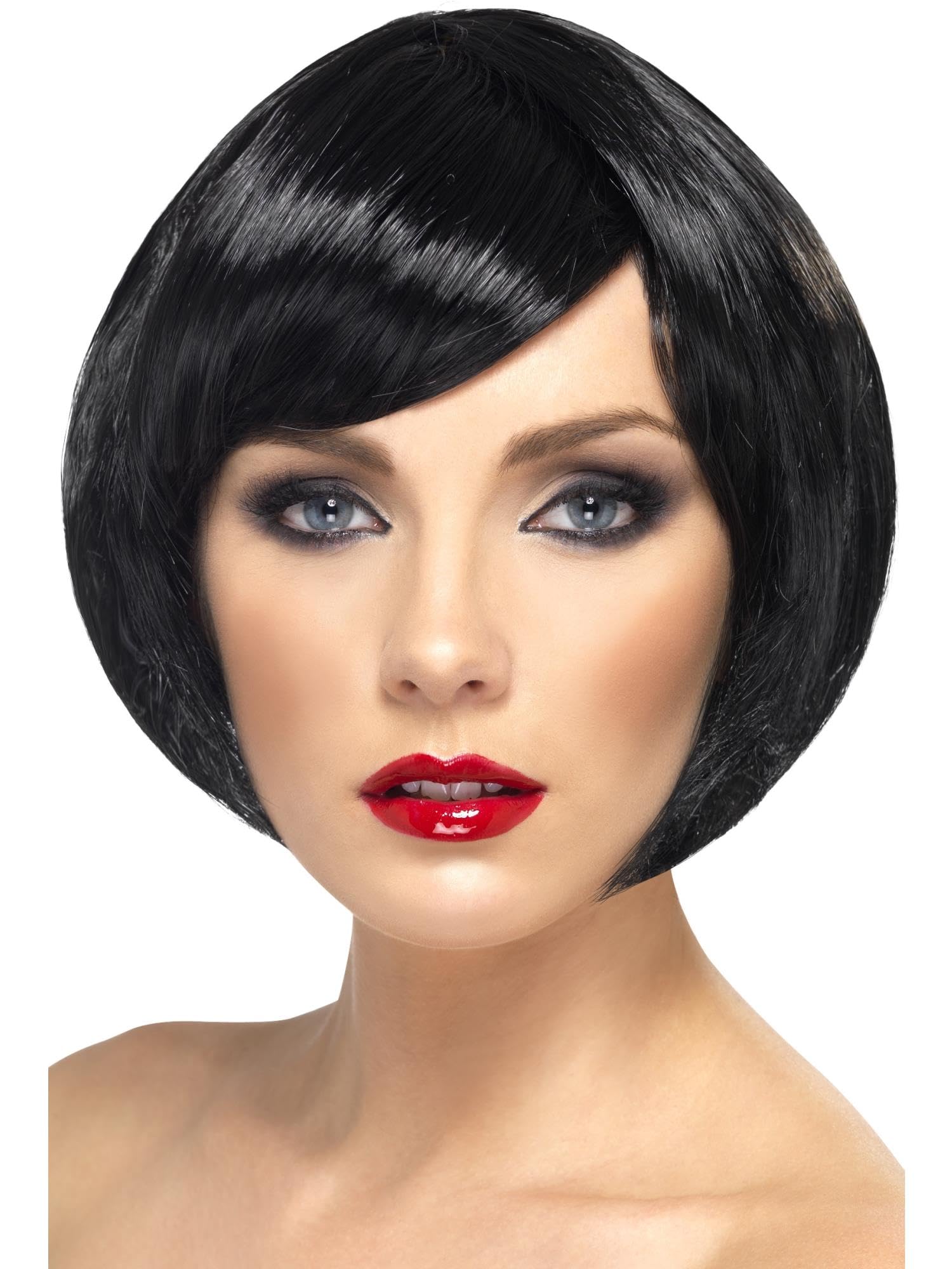 Smiffys Babe Wig, Black Short Bob with Fringe, Ladies Glamour Wigs Fancy Dress, Adult Dress Up Wigs