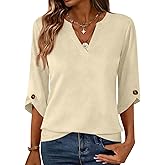 3/4 Length Sleeve Womens Tops V Neck T Shirts Plus Size Loose Fitting Tops Work Blouses Dressy Casual Outfits