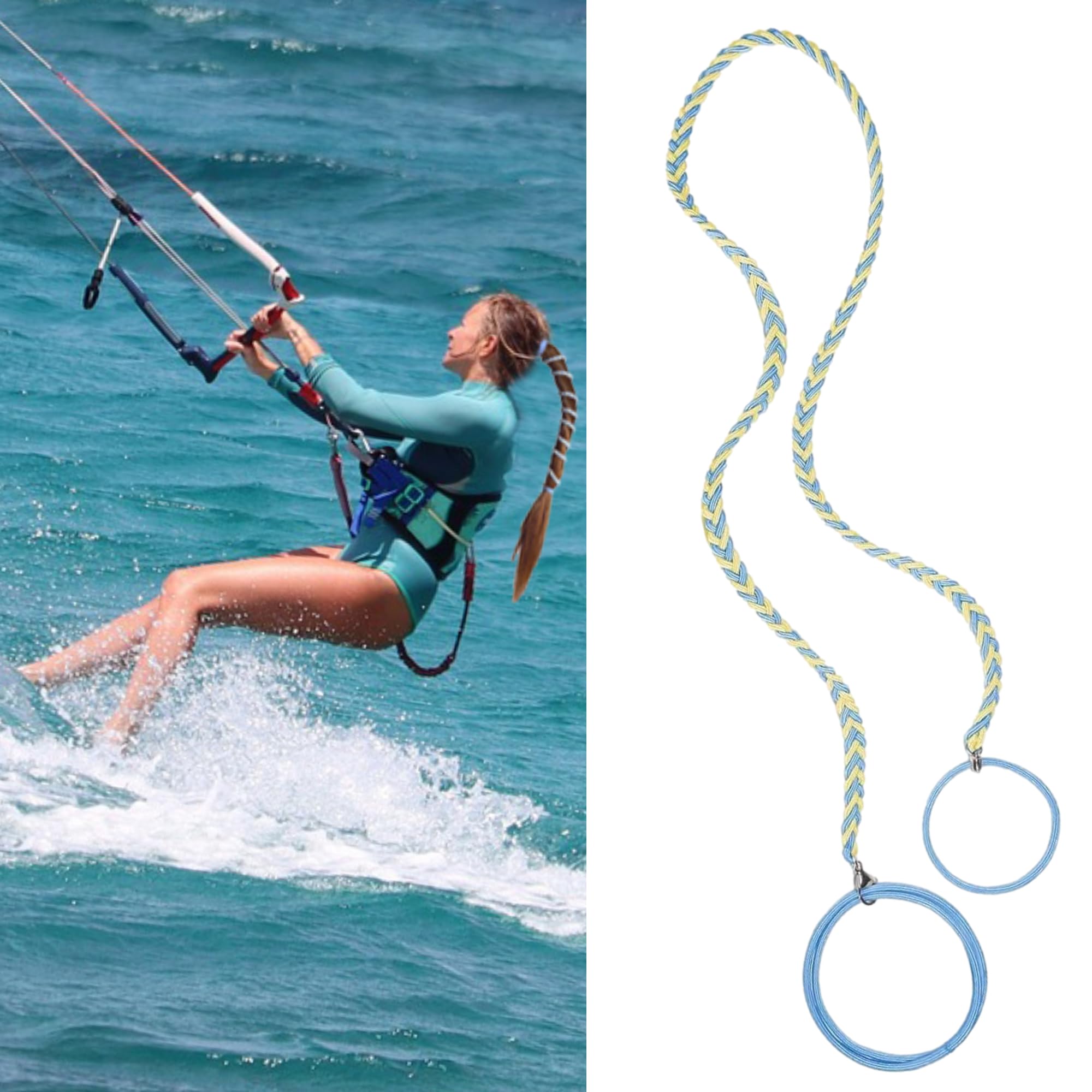 25"/64cm Rip Tie Hair Ties Ponytail Holders for Water Sports, Hair Bobbles for Thick Hair Scrunchies No Damage Strong Braided Pony Tails Ties fixed Long Curly Hair Surfing Swimming Riding (YellowBlue)