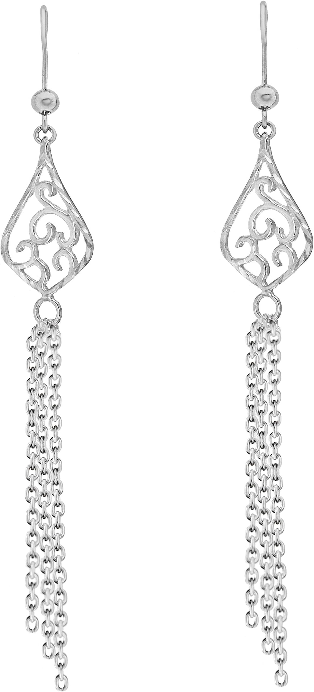 Sterling Silver Patterned Tassel Drop Earrings