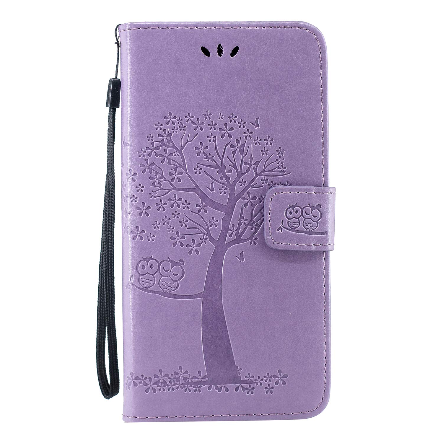 Samsung Galaxy A12 / M12 5G Case, Shockproof Slim PU Leather Wallet Phone Case Owl Tree Embossed Flip Folio with Magnetic Stand Card Slots Protective Cover for Samsung A12 / M12 5G, Light Purple