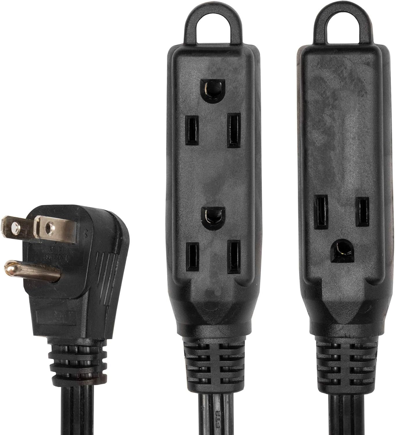 8 Ft Extension Cord with 3 Electrical Power Outlet - 16/3 Durable Black Cable