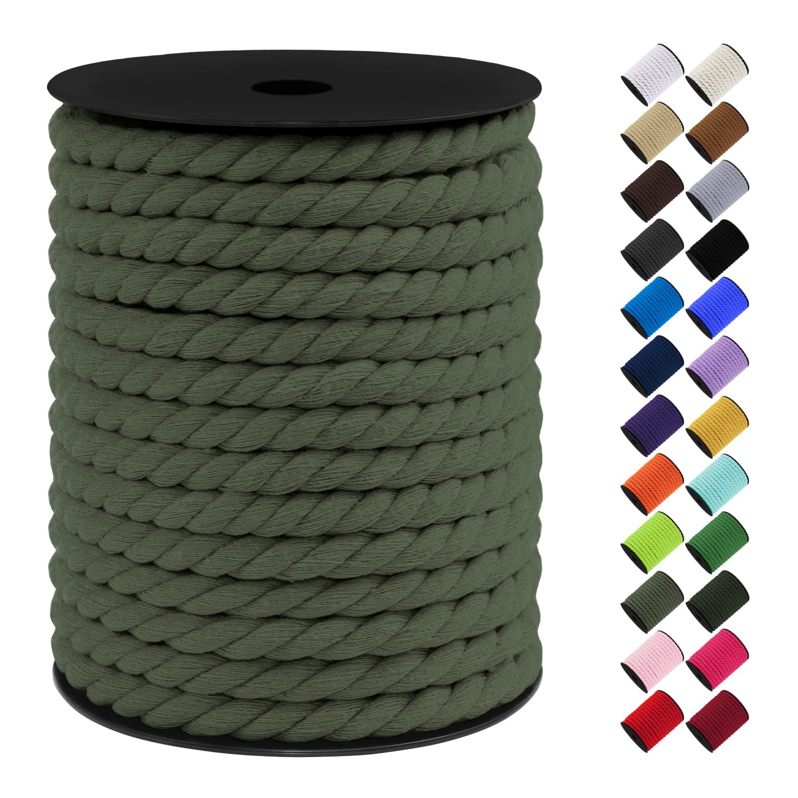 LEREATI 10mm Macrame Cord, 75 Feet Thick Macrame Rope Yarn Natural Cotton Cord Macrame String, Soft Craft Rope for Wall Hanging, Plant Hangers, Garden, DIY Crafting Decoration (Army Green)