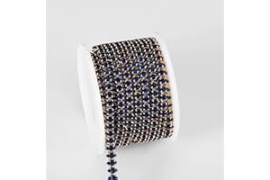 YoungJewl 1 Yards Horse Eyes Zircon Crysta Floating Rhinestones Close Chain Beaded Trim by The Yard for Sewing Crafts,DIY Decoration(3X6MM Sapphire)