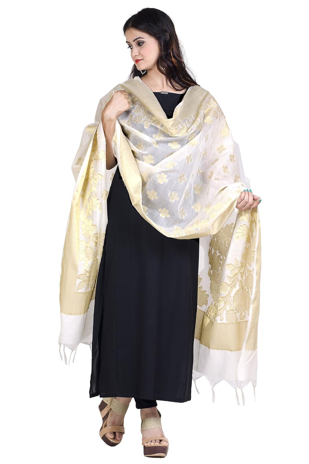 chandrakala women's cotton silk zari work banarasi dupatta(d160)