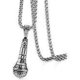 Cupimatch Stainless Steel Microphone Karaoke Pendant Necklace with Chain 22 inch for Valentine's Day