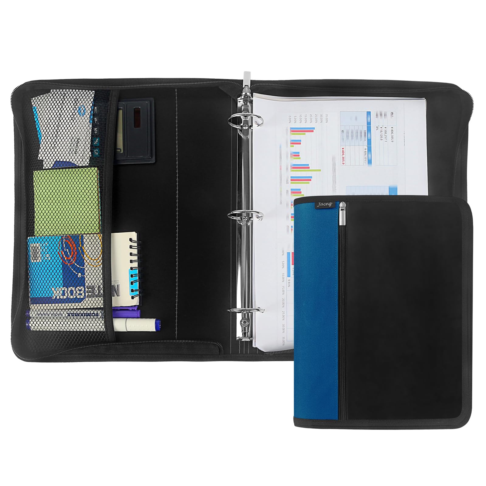 Photo 1 of Jacng Zipper Binder 1.5 Inch Round 3-Ring Binder, Zippered Grip Pockets Storage Bag Business Office Supplies for Men Women Blue (JC-AMZZB12365-Blue)