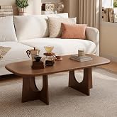 WoodsWhisper Solid Wood Coffee Table, 47-Inch Oval Coffee Table for Living Room,Wooden Center Table with U-Shaped Base &amp; Rounded Corners, Easy Assembly(Walnut)