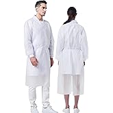 ProtectX (White 10 Pack) Disposable Breathable Polypropylene Isolation Gown with Elastic Knit Cuffs, Covered Back, Extra-Long Double Ties, Universal Size