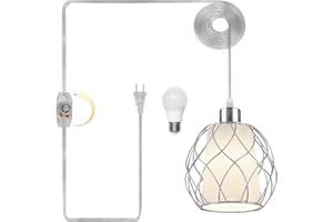 Cinkeda Hanging Lights with Plug in Cord,Hanging Lamps That Plug into Wall Outlet with Dimmable Switch and 15 ft Clear Cord, Swag Lamp for Bedroom Kitchen Island Living Room (Bulb Included)