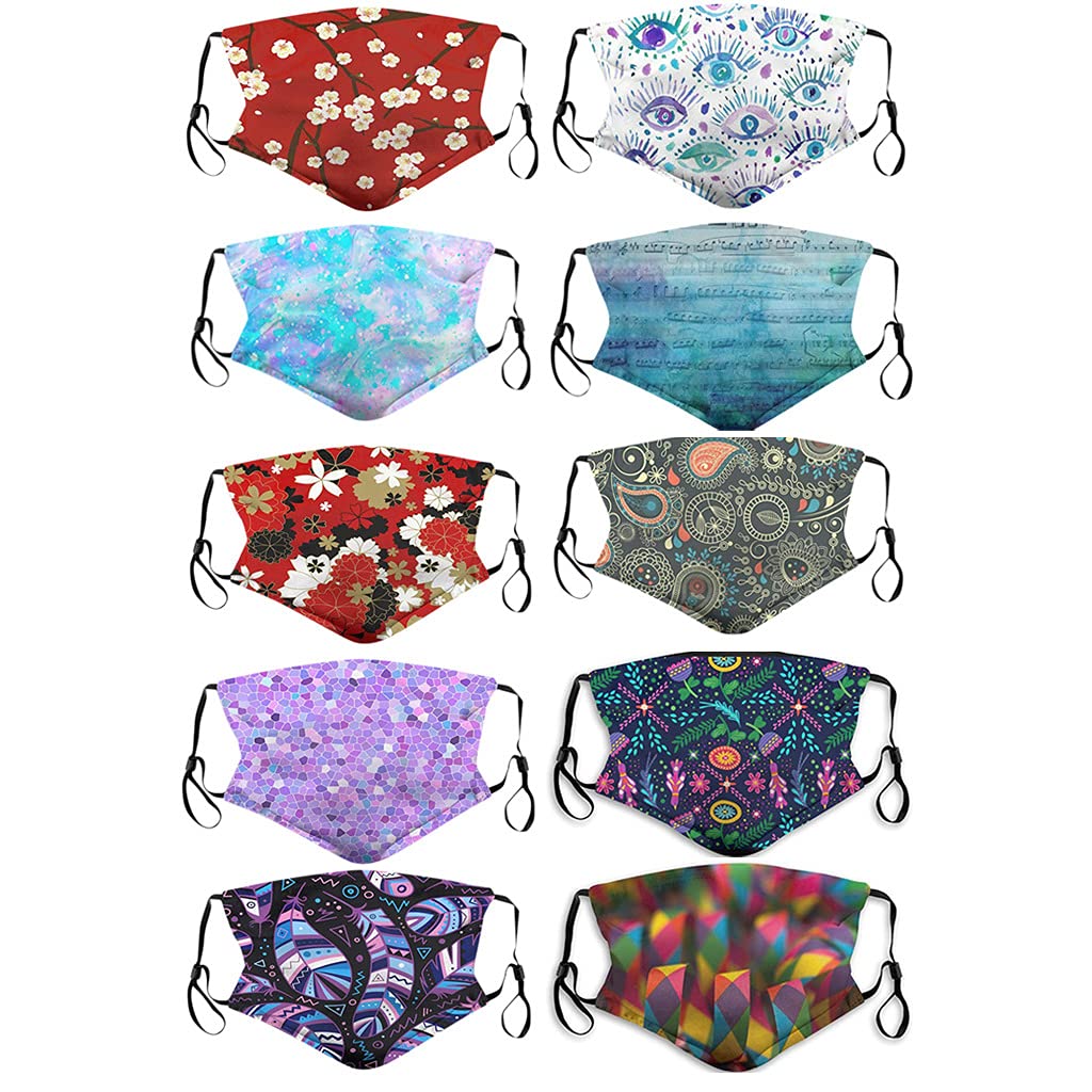 Caiyle [US Stock] 10 Packs Tie Dye Cute Design Women Girls Face_Mask_Protect_Cover Washable Reusable With Nose Wire，Adjustable Earloops，Filters Pocket Insert