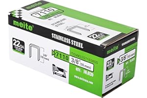 meite 71/10 22 Gauge 304 Stainless Steel Upholstery Staples, 3/8-Inch Crown with 3/8-Inch Leg Length, Heavy Duty Staples for 