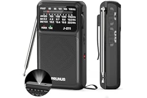 PRUNUS J-211 Portable Radio AM FM with USB C Charging and AA Battery Operated, Transistor Radio, Strong Reception& Clear Speaker, Headphone Jack, Back Clip, Lanyard, Small Radios Portable AM FM