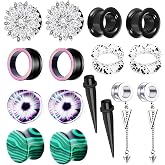 TIANCI FBYJS 8 Pairs Stainless Steel Ear Tunnels and Plugs Silicone Gauges For Ear Women Dangle Gauge Earrings Piercing Stretchers kit 2G-00G-5/8''