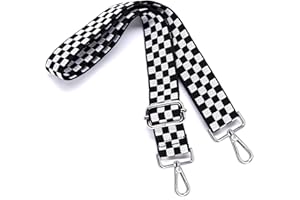 S&loyoe Silver bucklePurse Straps Replacement Crossbody Bag Strap Adjustable Wide Guitar Straps for Handbags 1.5inch (Checkered White Black Silver)
