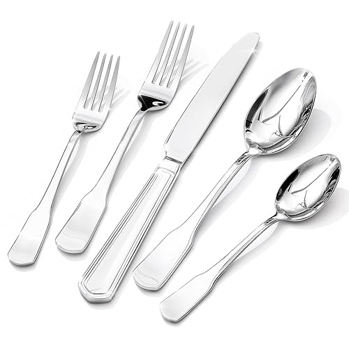 HIKAA Premium Silverware Set, Stainless Steel Flatware Set with Wide-Based Handles for Comfort & Durability, Forks & Spoons Cutlery Silverware Set (60PCS)